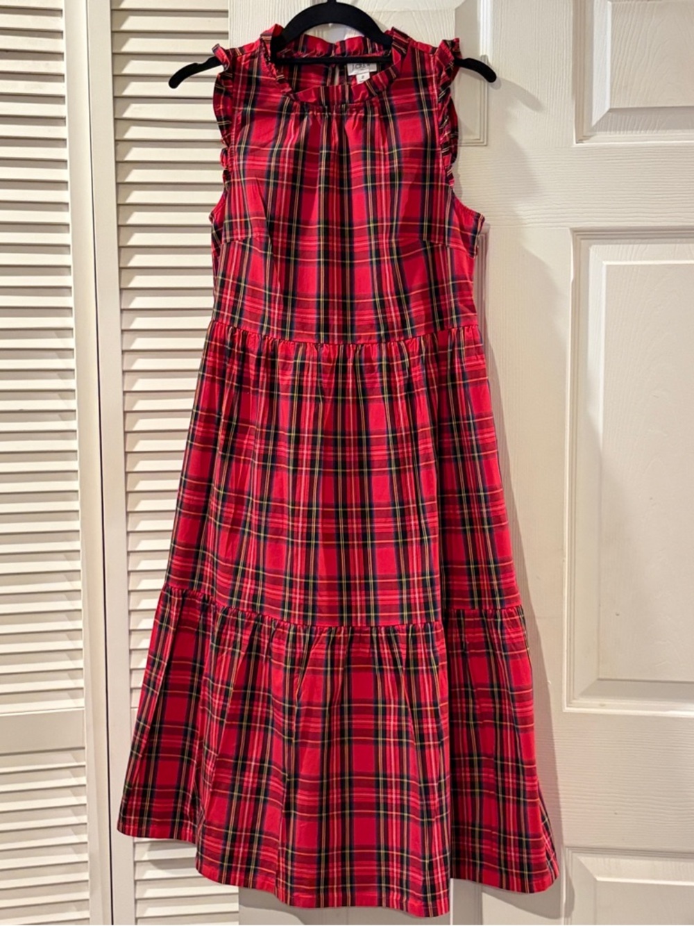 J Crew Plaid Tartan Tiered Dress 2 Red Holiday Festive Heritage Prep Romance